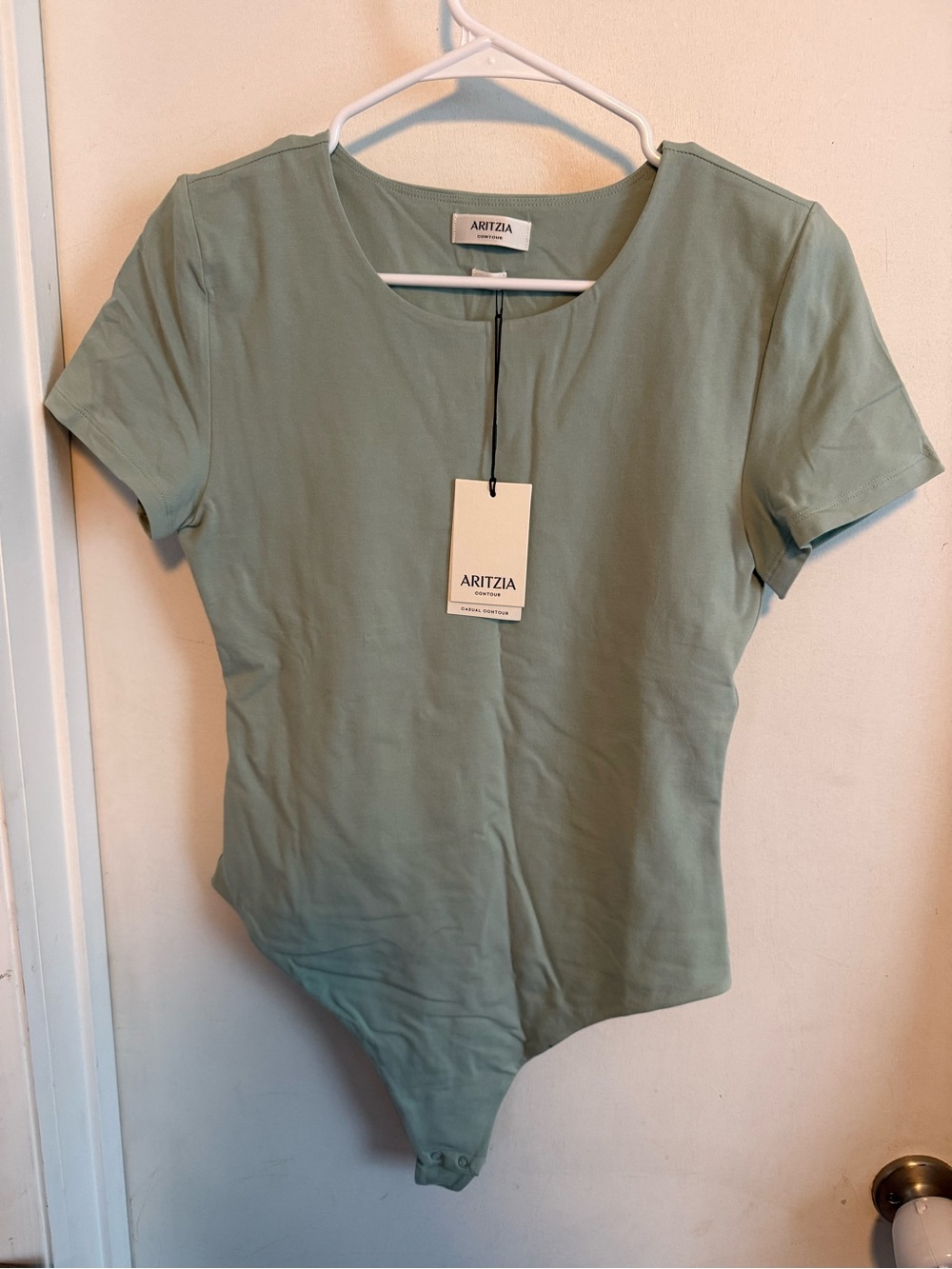 Aritzia Sage Green Short Sleeve Crewneck Bodysuit